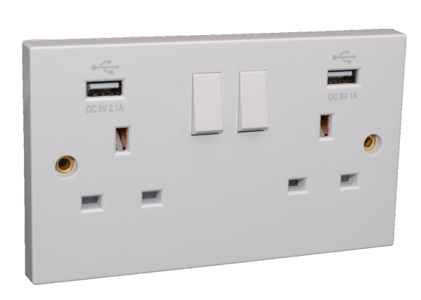 13 Amp 2 Gang Switched Socket with 2 x USB